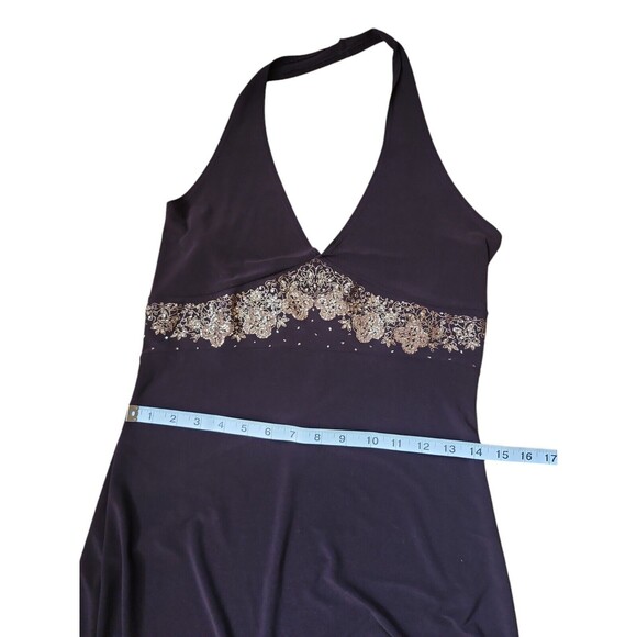 Taboo Vintage Y2K Babydoll Dress Womens L Asymmetrical Halter Brown Fairy Ruffle - Picture 7 of 8